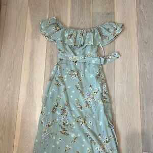 Lulus Amazing Moment Mint Green Floral Print Off the Shoulder Dress XS